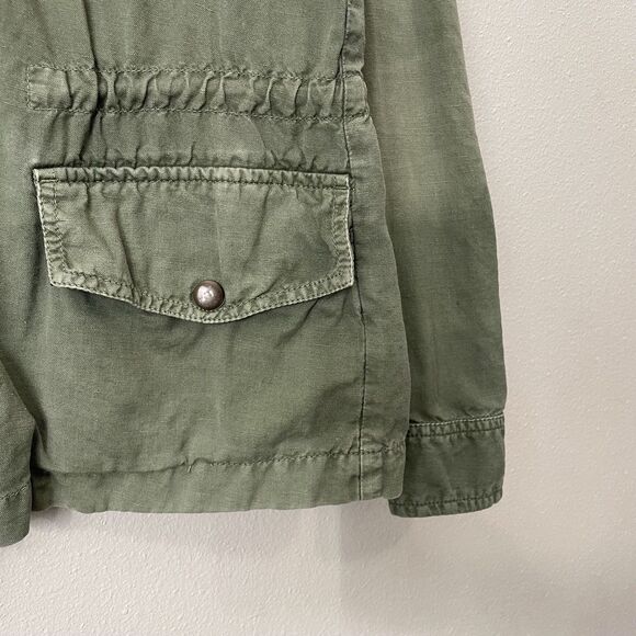 GAP Linen Utility Jacket Womens M Military Green Casual Drawstring Snap Coat - Picture 13 of 16